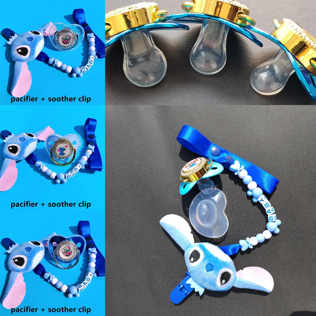 [1 Set ] the Lilo Stitch Infant Kids Bling Pacifiers with Plush Toy Personalized Pacifier Clip BPA Free Creative New Baby Items