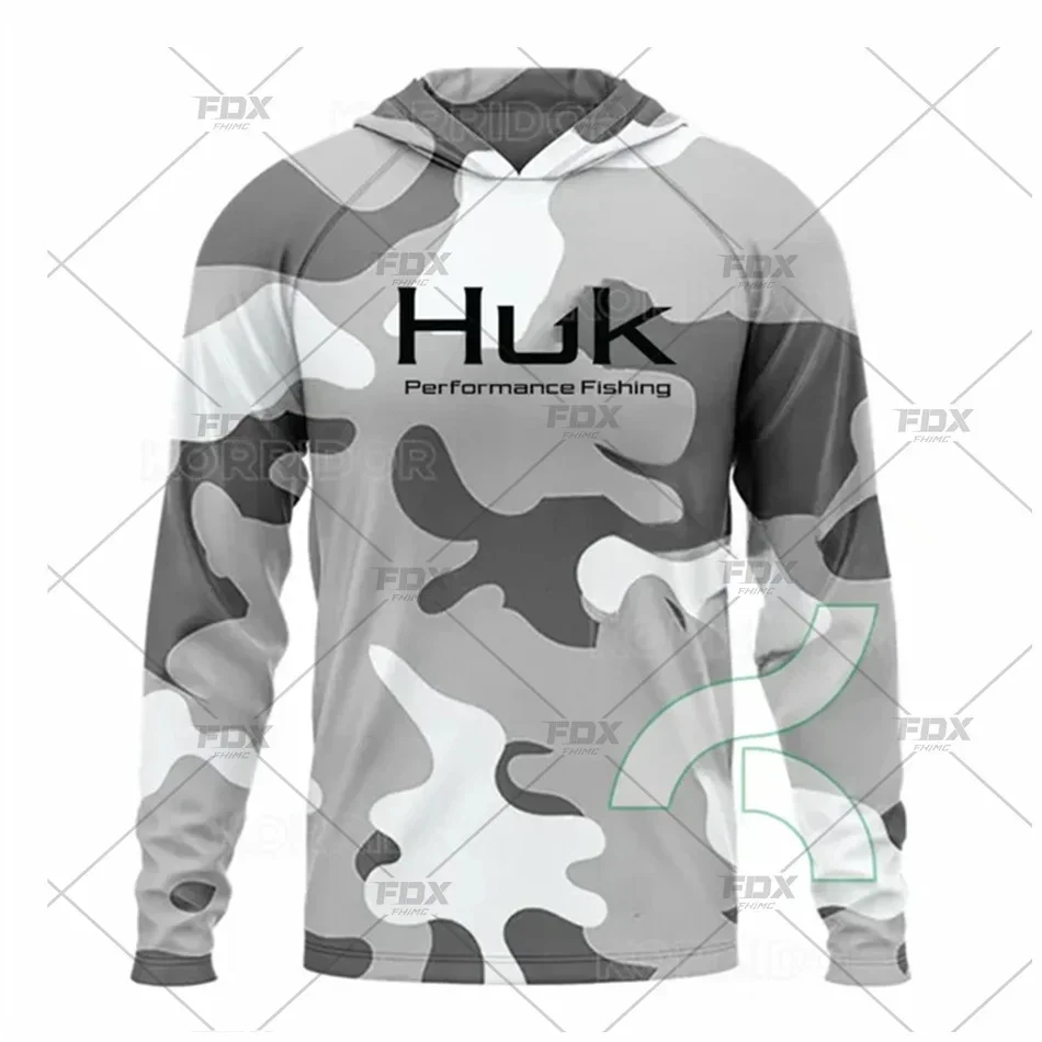 

Huk Camouflage Mask Hooded Sweatshirt Fishing Hunting Hiking Camping Outdoor Sun Protection Breathable Sportswear Fishing Shirts