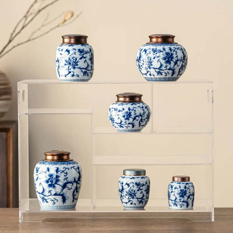 

Blue and White Porcelain Tea Can, Alloy Lid Sealed Can, Ceramic Can, Tea Box, Storage Container, Home Storage Decoration Bottle