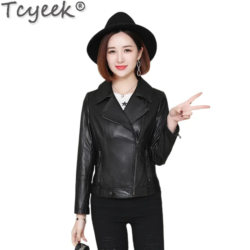 Tcyeek Genuine Leather Jacket Women Spring Autumn Clothes Real Sheepskin Coat Women's Motocycle Jackets Jaqueta De Couro 2024