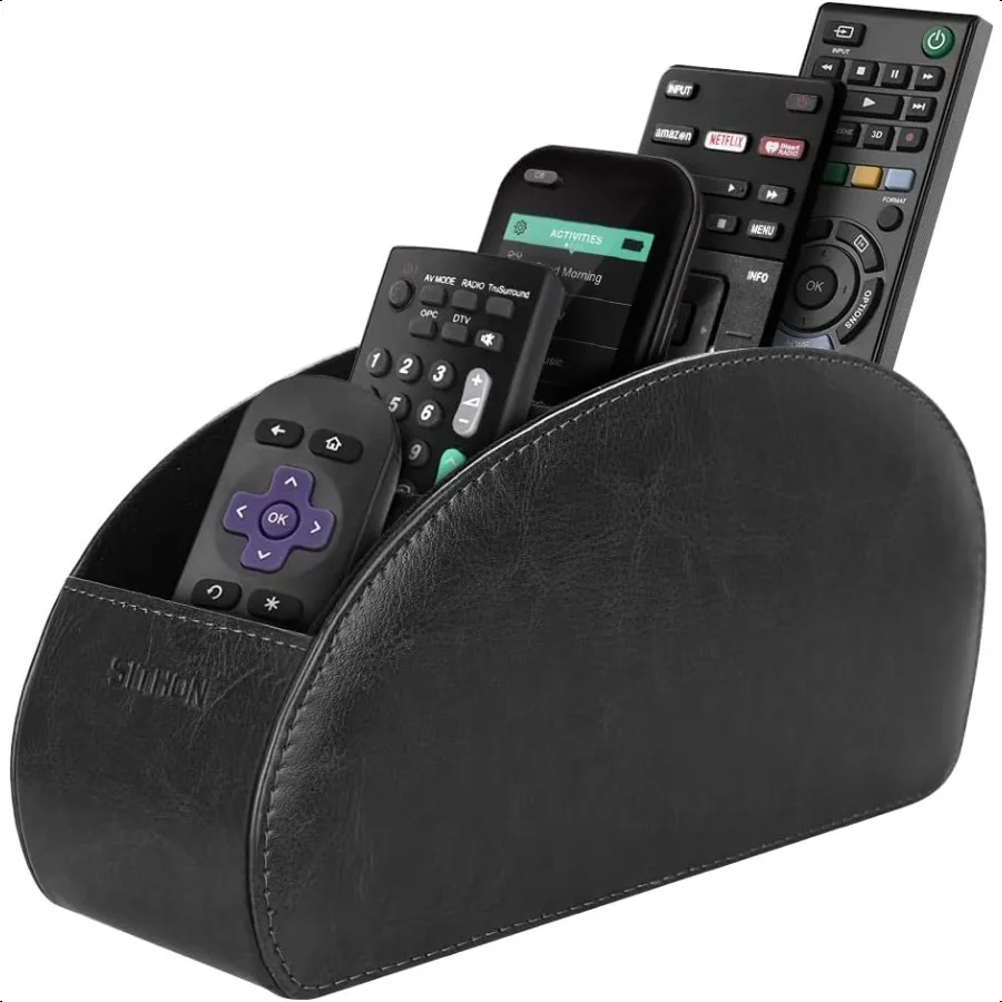 

Remote Control Holder with 5 Compartments PU Leather Remote Caddy Desktop Organizer Store TV DVD BluRay Media Player Heater Con