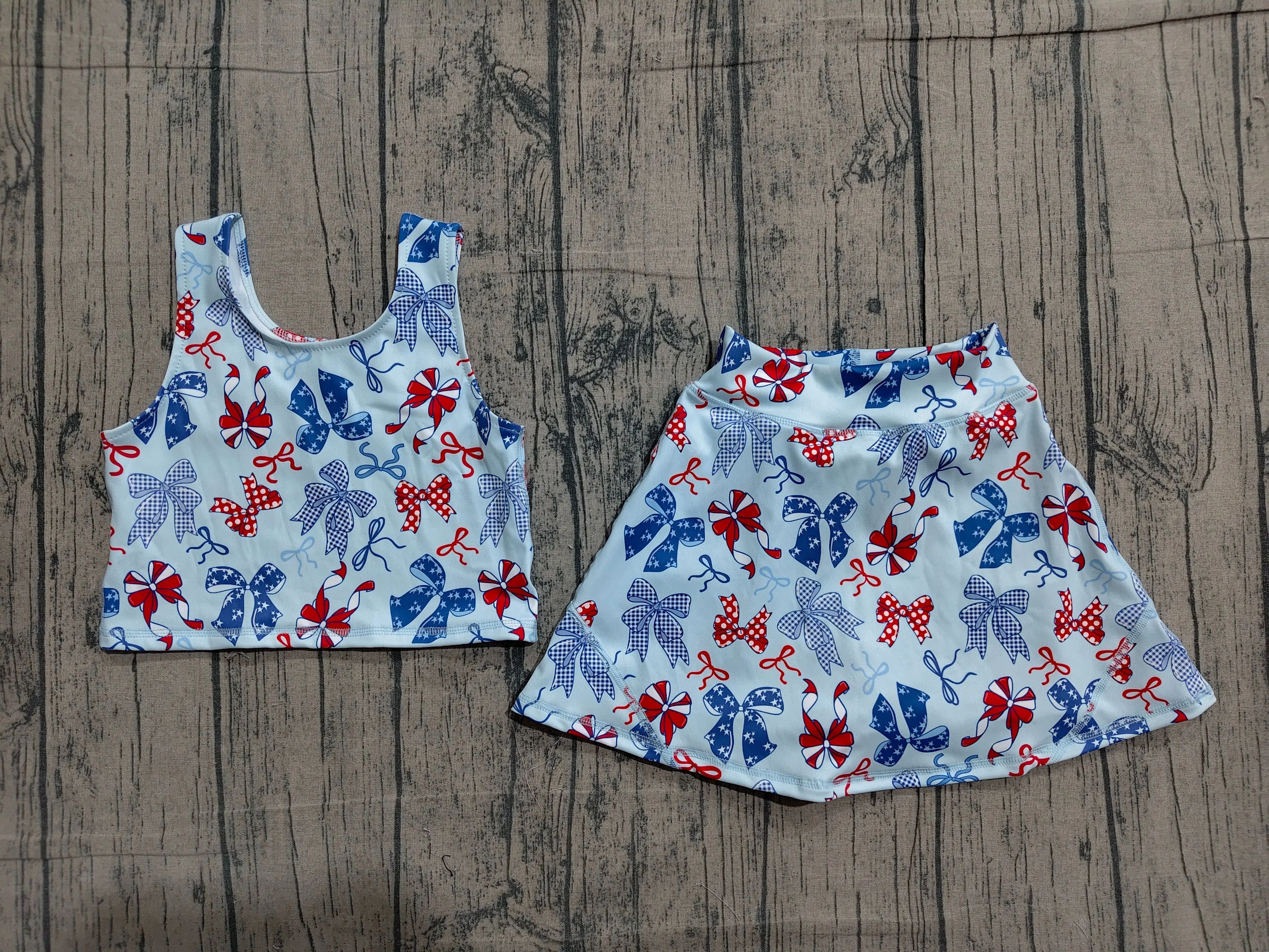 Wholesale Toddler Sleeveless Bows Shirt Skirt Shorts Kids 4th of July Skort Set Athletic Baby Girl Yoga Active Summer Clothing