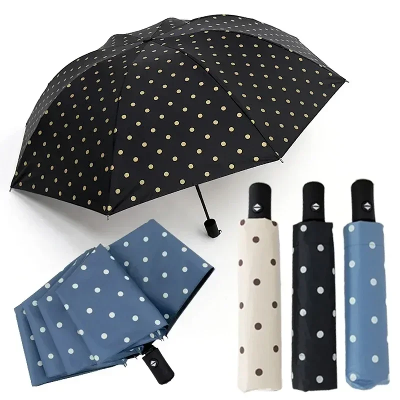 2024 New  Automatic Umbrella Anti UV Sun Folding Umbrella Small Fresh Black Glue Korean Sun Rain Dual Use Umbrella