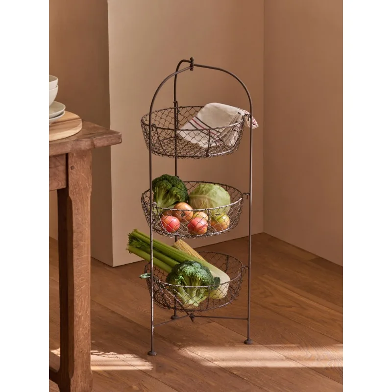 Wrought iron kitchen vegetable basket rack household vegetable and fruit storage basket multi-layer floor display rack storage r