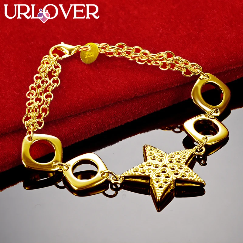 

URLOVER 24K Gold Bracelet Star Pendant Bracelets For Woman Party Wedding Engagement Fashion Fine Jewelry Christmas Birthday Gift