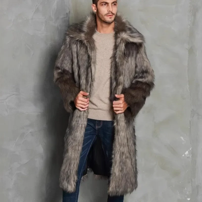 

Casual Design Fashion Advanced Soft Versatile Skinny Men's Warm Winter Fur Trench Coat Faux Fur Long Jacket Thick Luxury Brand