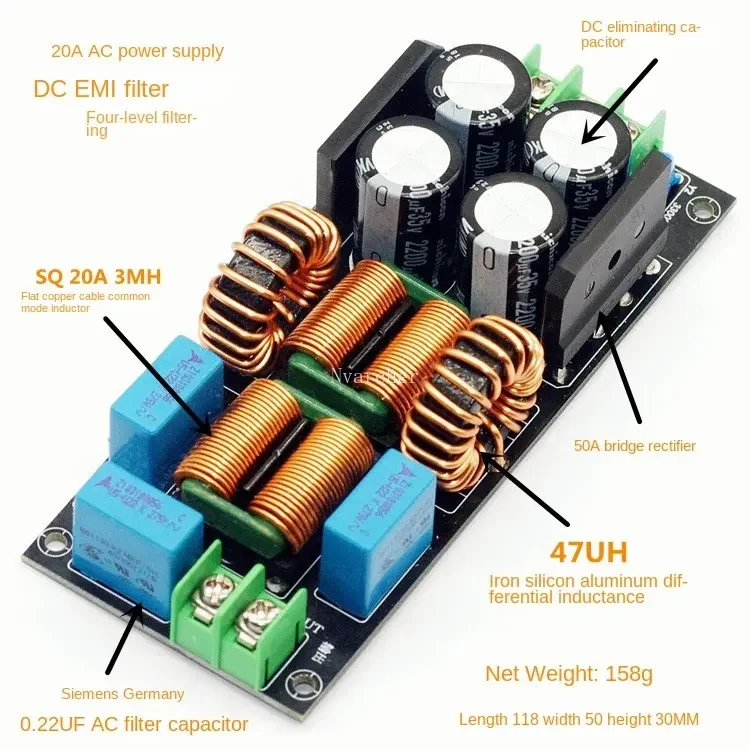 Nvarcher Power Filter Board Module EMI  AC Mains Purification HiFi Audio Noise  20A