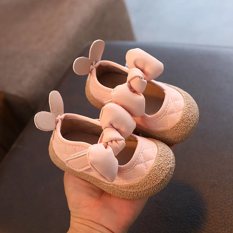 Baby Shoes Toddler Bowtie Princess Single Shoes Baby Girl Soft Leather Flats Shallow Casual Dress Shoes Comfort First Walkers