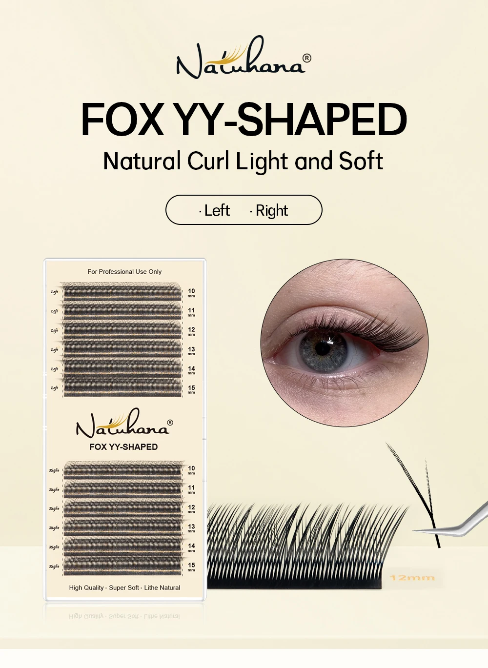 NATUHANA Fox YY-förmige Wimpernverlängerung, mattschwarz, natürlich, weich, YY-Falsche Wimpern, vorgefertigte Volumen-Fächerwimpern für Make-up-Tools – Detail 1