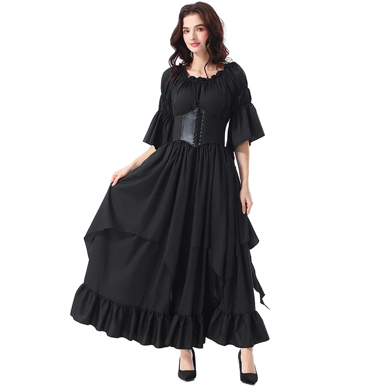Victoriaanse lange jurk Dr. Ele vrouw kostuum Halloween Stage Performance Garderobe Classic Court Lady kledij