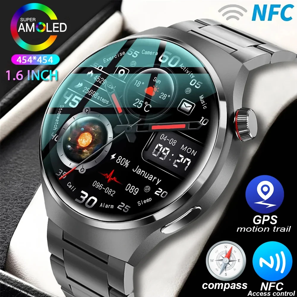 For HUAWEI GT4 Pro GPS NFC Smart Watch Men 360*360 AMOLED Screen Heart rate Bluetooth Call IP68 Waterproof Man Smartwatch 2024