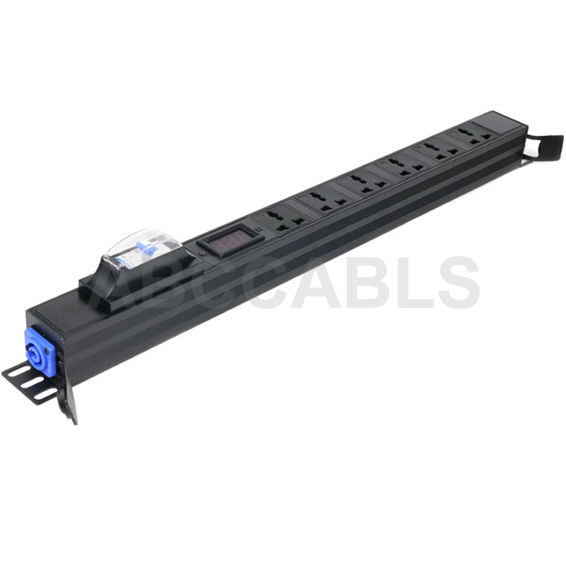 ABCCABLS Stage Rack PDU 1U Digital Display Power Strip Powercon Inlet 6 Ways Universal Outlet For Audio Lighting Cabinet