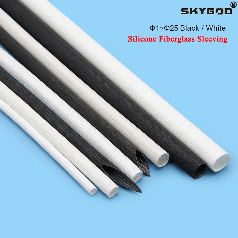 1/5/10M ID 1 ~ 25mm Silicone Fiberglass Sleeving Flame Resistant Silicone Resin Insulate Cable Protect Tubing 200 Deg.C