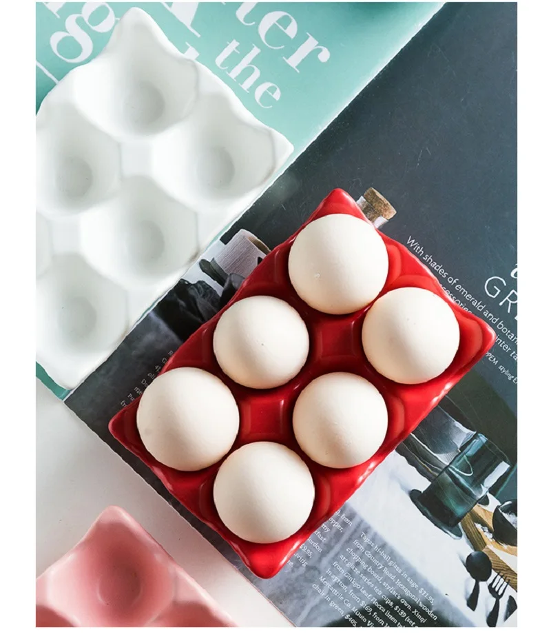 Creative Ceramic Egg Storage Tray Solid Color Six Grid Egg Grid Household Rectangular Ceramic Egg Rack Tableware Kitchensupplies