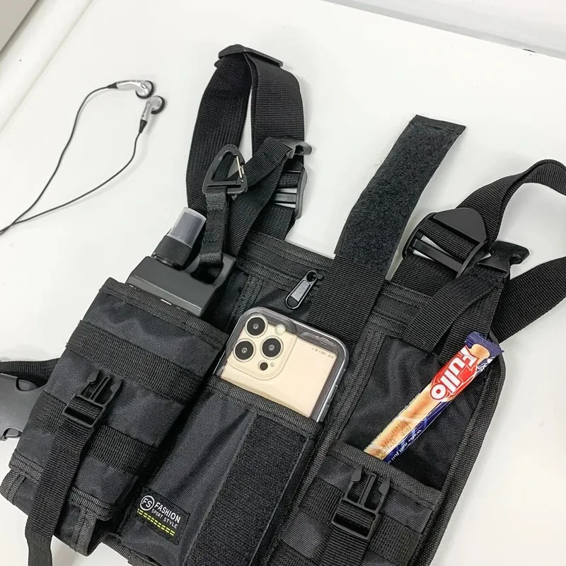 Outdoor Nylon Shoulder Bag Multi Pocket Trendy Functional Backpack Multifunctional Vest Chest Bag Travel Commute Sports Backpack