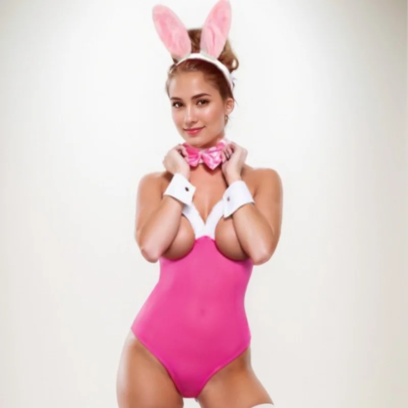 

Women PInk bow tie rabbit costume Sexy Bunny Costume Halloween Night Clubwear Red Night