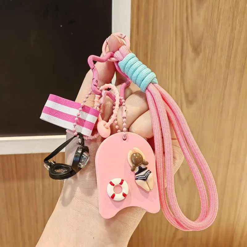 1 Set Cartoon Girls Boys Swimming Keychain Summer Swimming Pool Float Board Glasses Keyrings Pendant Charm Accessories Gifts