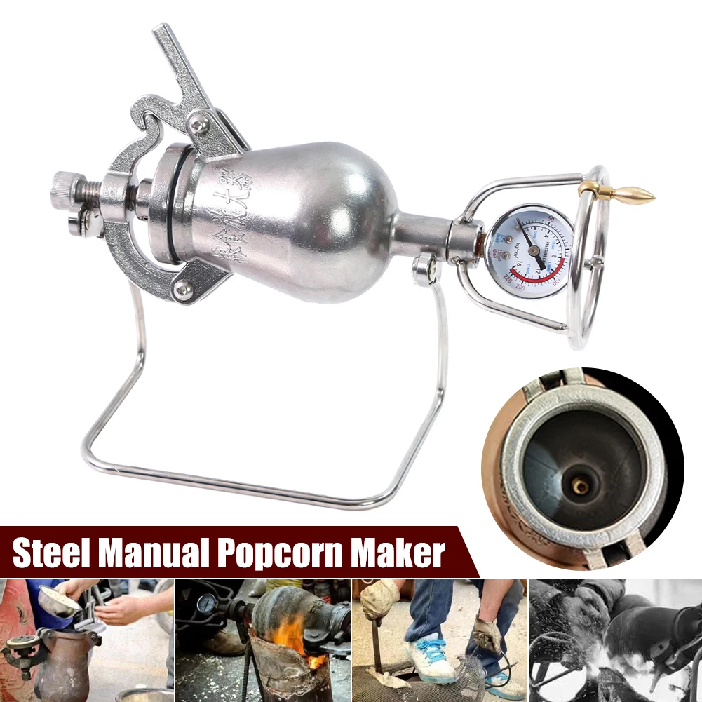 100ml/230ml Manual Popcorn Maker Ornaments Stainless Steel Hand Crank Open Fire Popcorn Popper Machine with Pressure Gauge