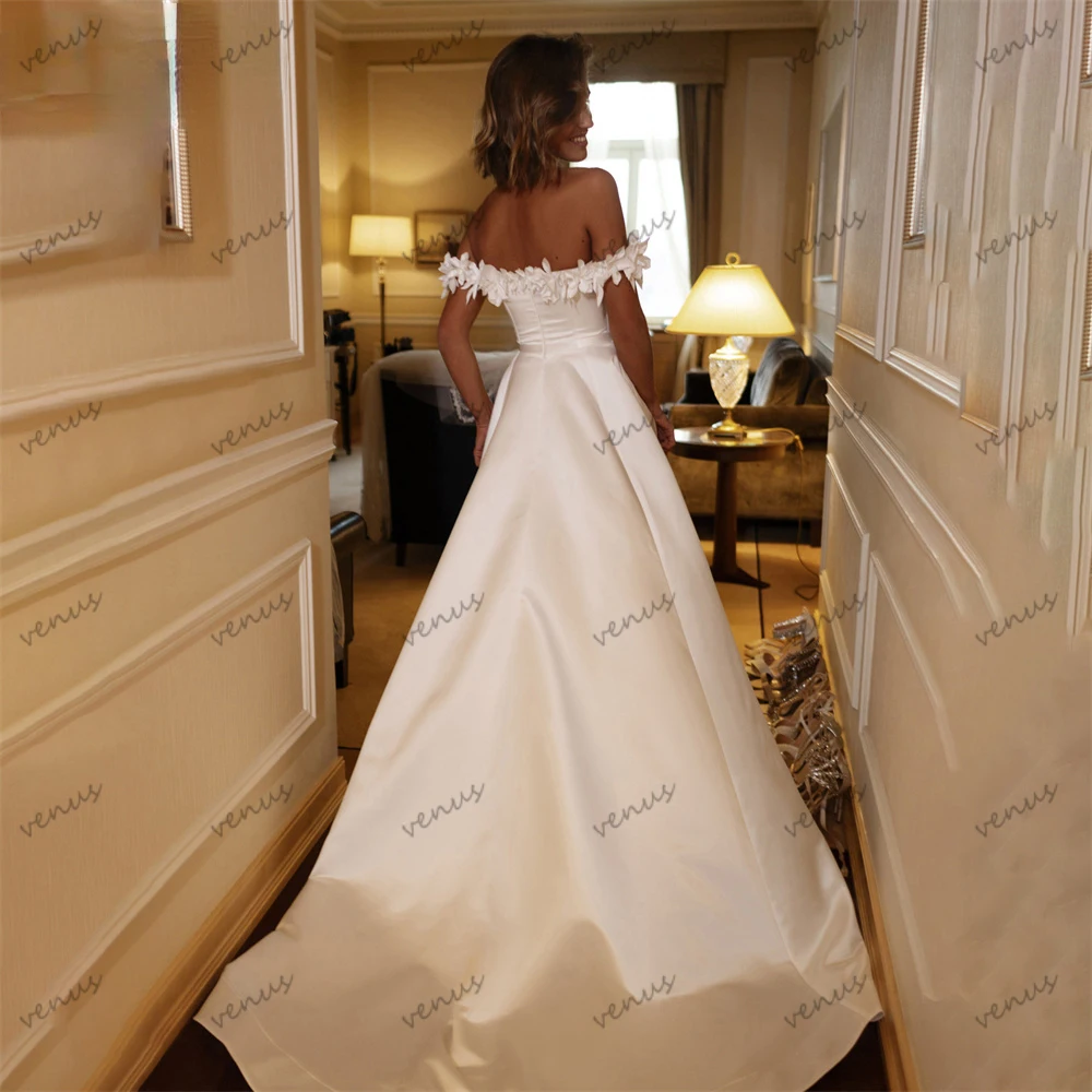 Elegant Wedding Dresses A-Line Satin Bridal Gowns Off The Shoulder Robes Backless Sleeveless Graceful Vestidos De Novia 2024