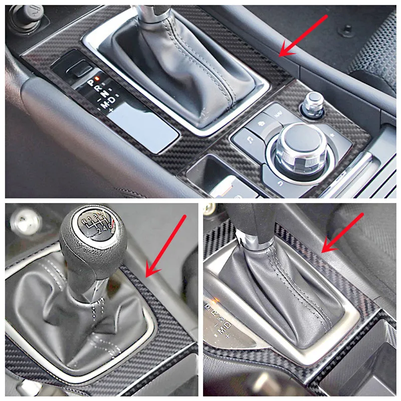 Car Gear Shift Panel Decorative Cover Trim Strips Decal Carbon Fiber Stickers For Mazda 3 Axela Car Styling Interior Accessories