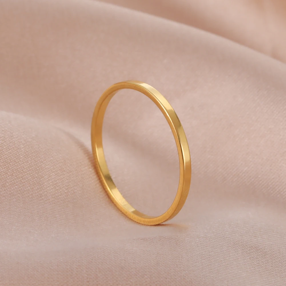 

Amaxer Stainless Steel Men Women Rings Classic 2mm Finger Rings Gold Color Wedding Couple Jewelry Gift