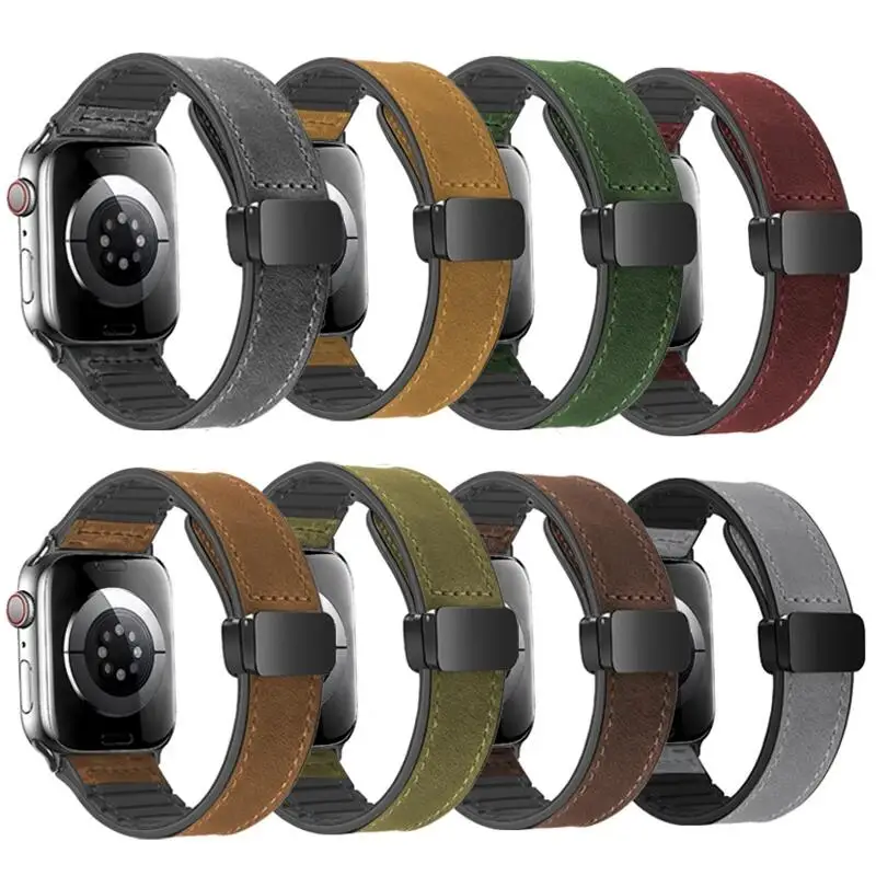 Correa magnética de silicona para Apple Watch Series 10, 9, 8, 7, 46mm, 42mm, 44, 40, 45 y 41mm, pulsera inoxidable para IWatch Ultra 2 49mm