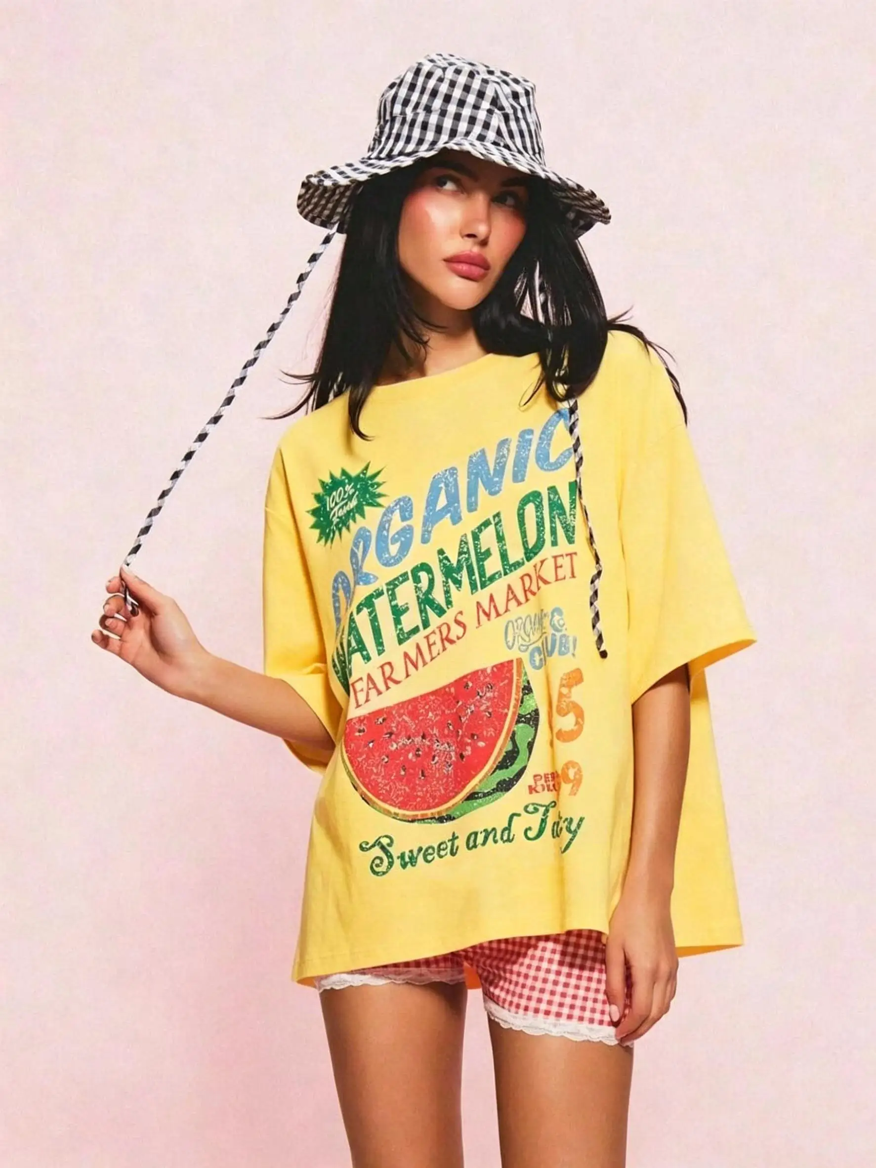 Organic Sweet Juicy Watermelon Print Women'S T-Shirts Summer O-Neck T Shirt Cotton Loose Short Sleeve Y2K Street Sportswear