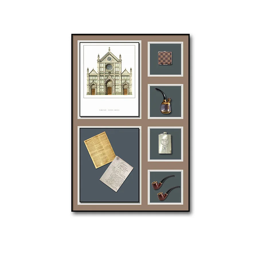 

Light luxury, cigars, pipes, wine jugs, three-dimensional, real objects, decorative paintings