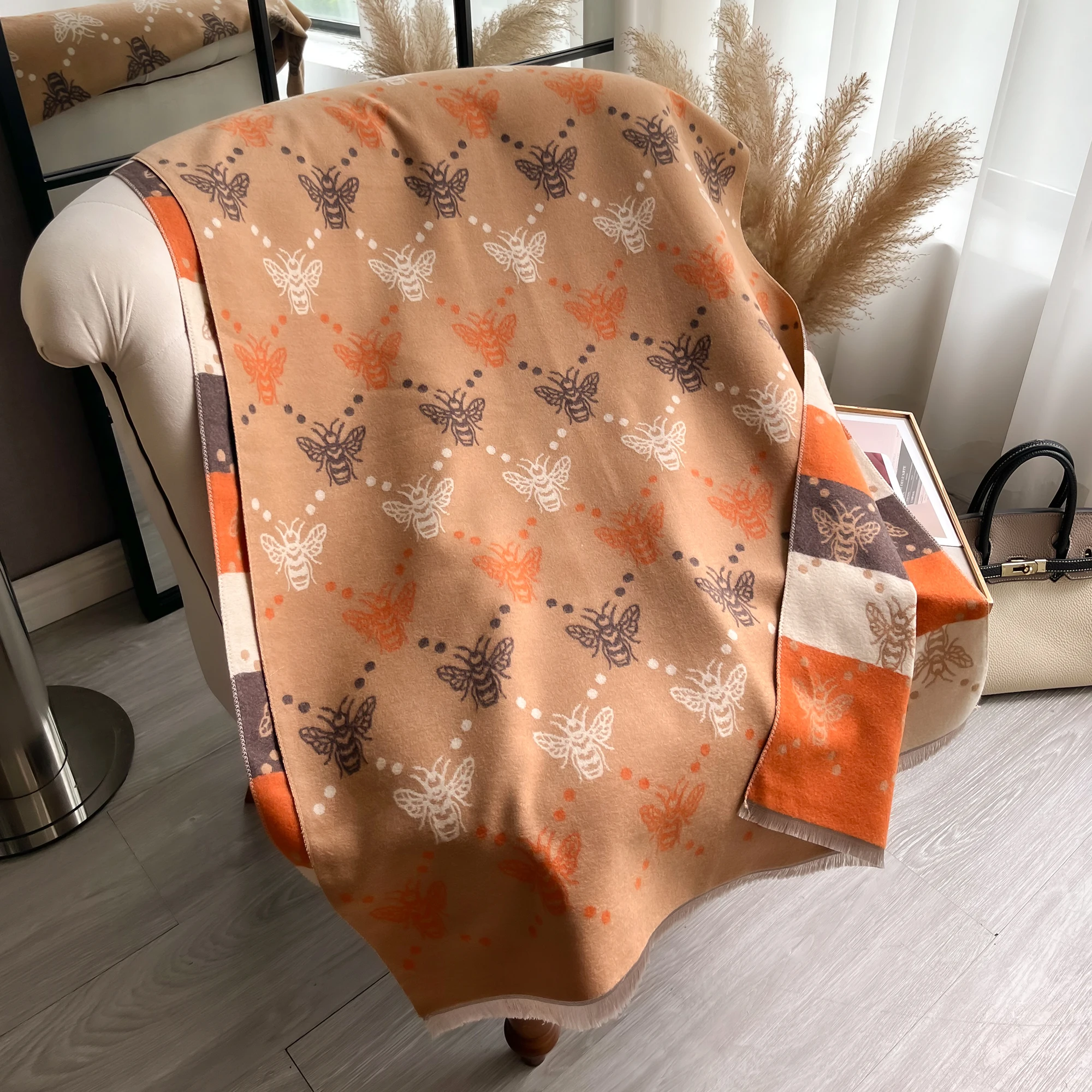 Soft and Warm Butterfly Jacquard Scarf with Fringe - Perfect for Autumn and Winter Coldproof and Windproof Fashion Shawl