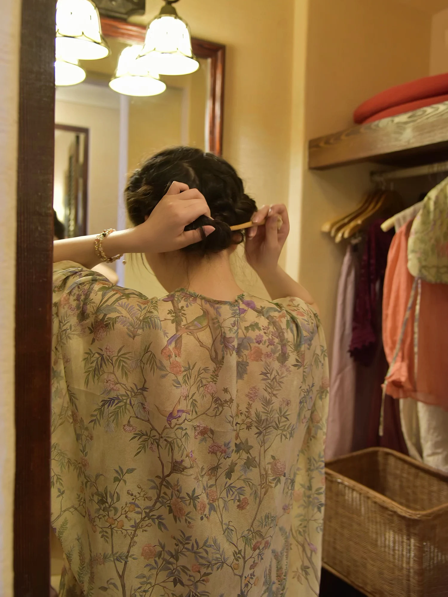 

Silk Open Cardigan Vintage Floral Print Summer Sun Protection Outerwear Loose Fit Ultra Light Long Sve round Ne Women's ...