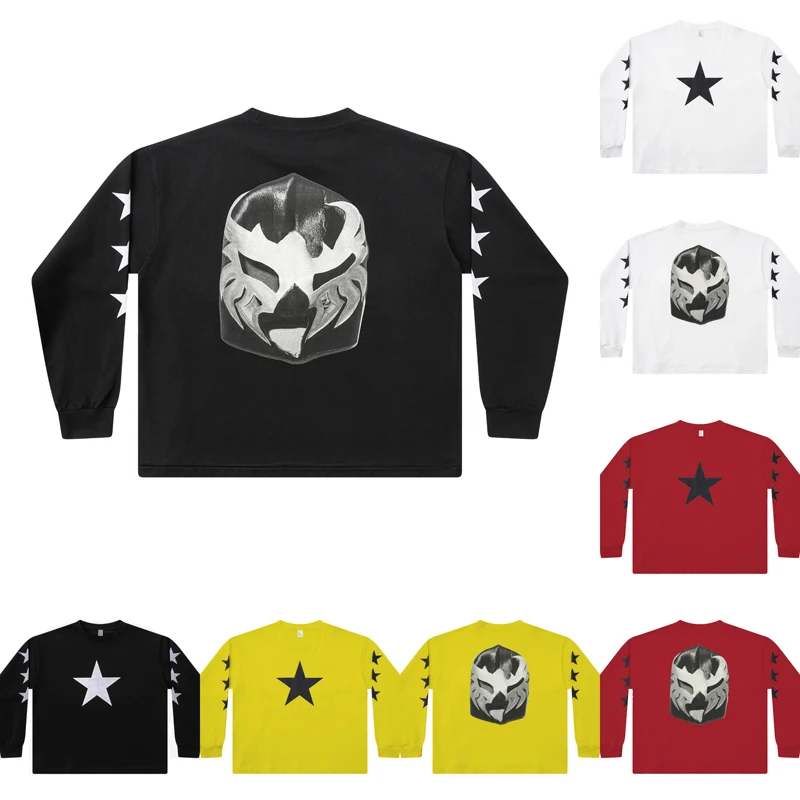 Men Women Daily Trend Brand High-quality Kanye West T-shirt Autumn New Style Basic Casual Mask Printed Long Sleeved Shirt