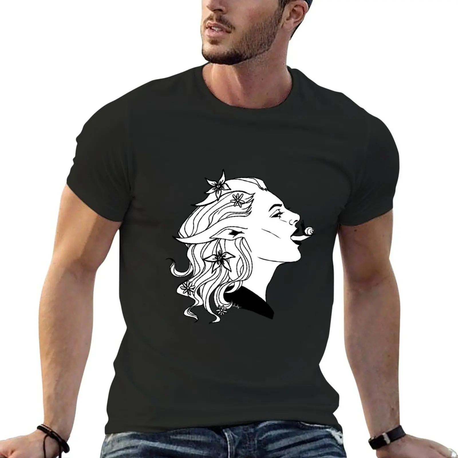 Sorcière Tiefling avec Escargot - B&W version T-Shirt plus size clothes graphic shirts graphic tee shirt Men's t-shirts