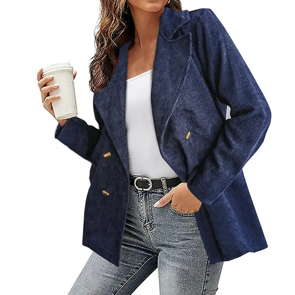 Chaqueta de otoño para mujer, cárdigan de manga larga, holgado, de Color sólido, con doble botonadura, cálido, Formal, de pana, de negocios, de invierno, para el trabajo