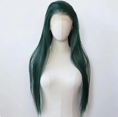 Dark Green Synthetic Lace Front Wig Long Straight Lace Front Synthetic Wig Pre Plucked Heat Resistant Hair Daily Wear Cosplay