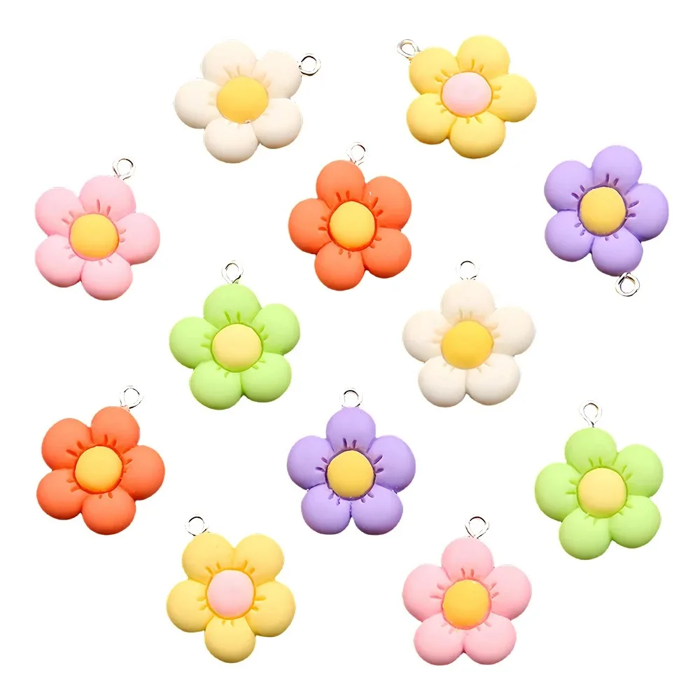 10pcs Colorful Acrylic Cute Flower Shape Loose Charm Pendants 21*24mm for Necklace DIY Craft Jewelry Making Accessories