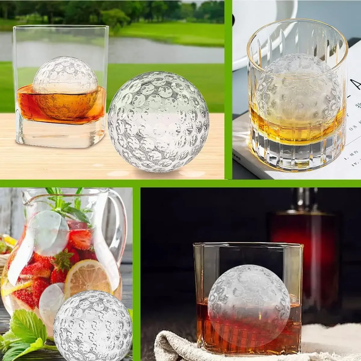 Food Grade Silicone Ice Ball Maker 3D Baseball Golf Hockey Shape with Built-in Funnel Easy Release No Plastic Sphere Mold view 3