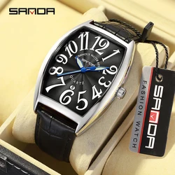 SANDA New Quartz Watch Casual Fashion Men Watch Simple Dial 30M Waterproof Wear Resistant Genuine Leather Strap Luminous Pointer