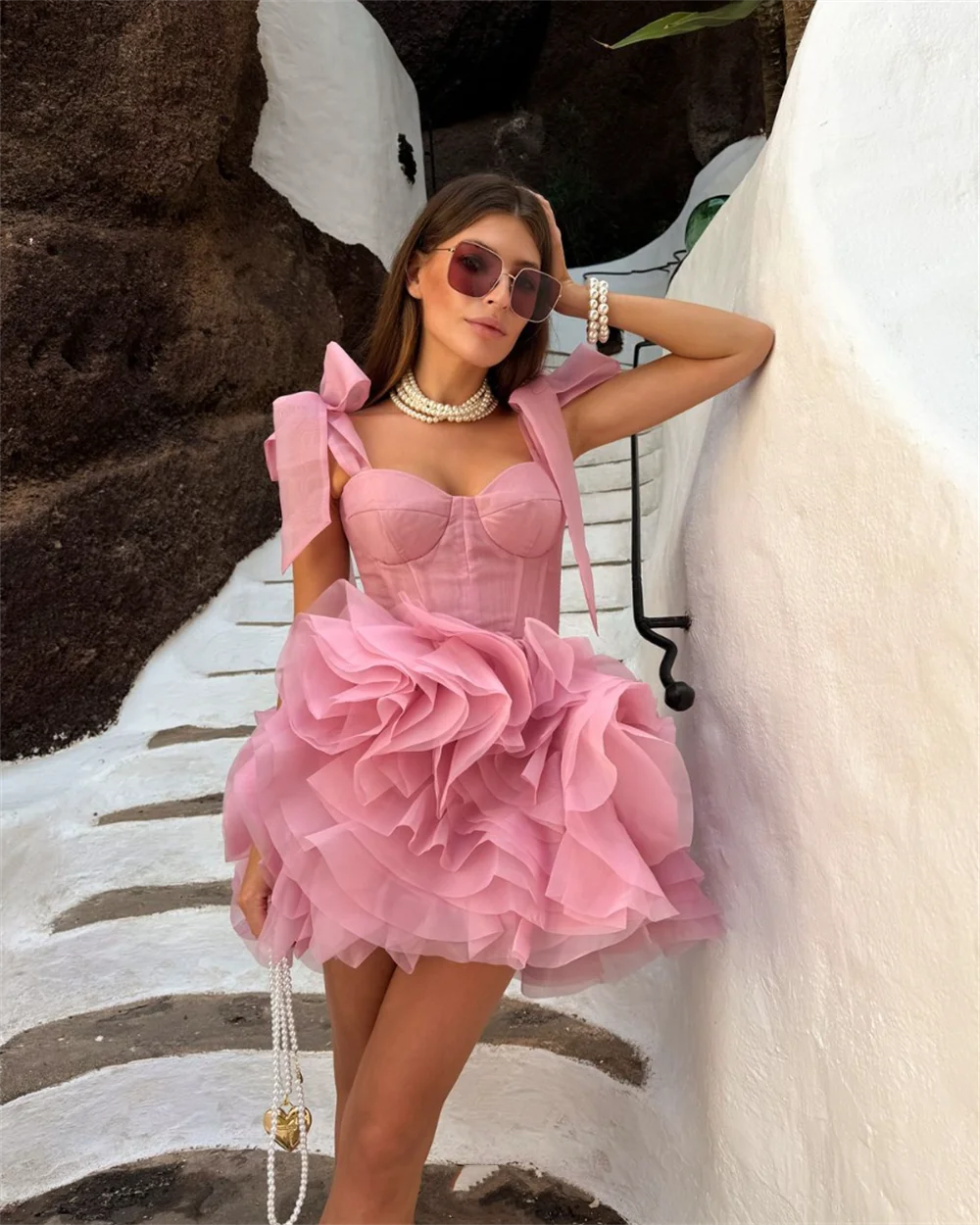 Jessica Sweetheart Pink Wedding Dress Delivery Of Organza Multi-layer Prom Dresses Princess Satin Formal Vestidos De Fiesta