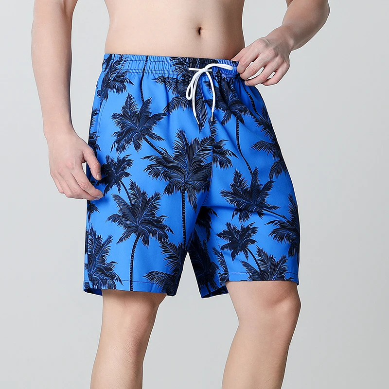 Summer Vacation Men's Palm Tree Print Drawstring Waist Board Shorts Fashion Swim Trunks Beach Breathable Shorts Men Streetwear