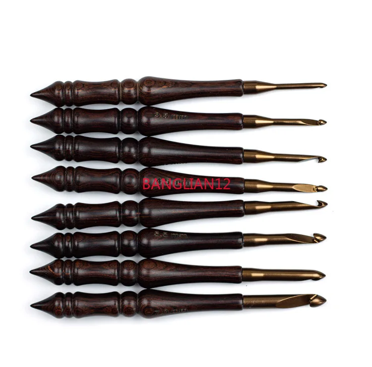 

8-piece 3.0-7.0 sweater needle set, coffee colored handle aluminum crochet hook