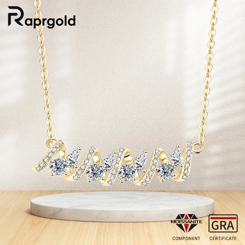 

RAPRGOLD GRA Certified Moissanite Long Wavy Eternal Pendant Necklace for Women S925 Sterling Silver Jewelry Chain Gifts Collare