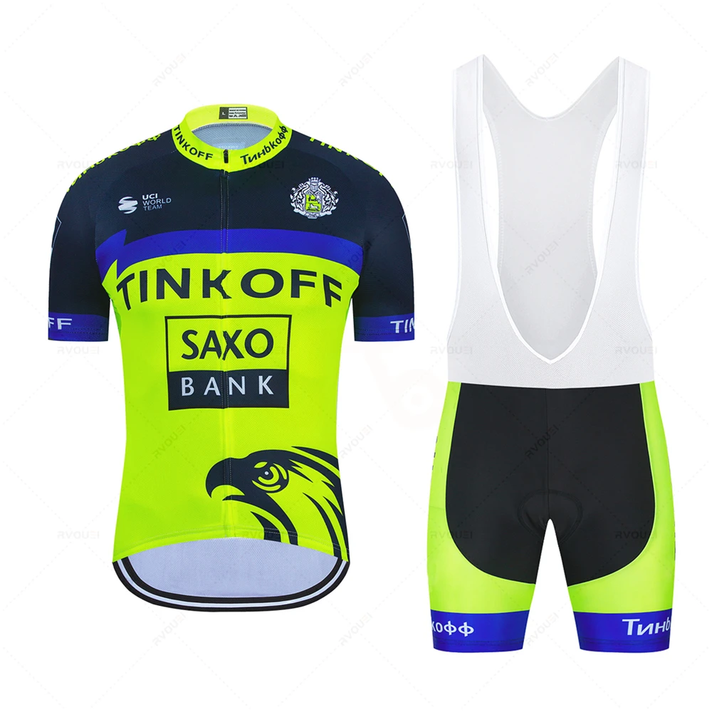 Saxo Bank Tinkoff Team Bike Jersey Set Summer Short Sleeves Men's Cycling Clothing Outdoor Quick-Dry MTB Ropa De Ciclismo Hombre