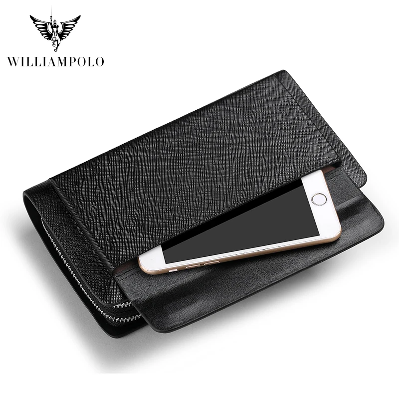 Hand bag male real cowhide handbag clip business simple zipper hand bag male hand grab bag long purse man WILLIAMPOLO