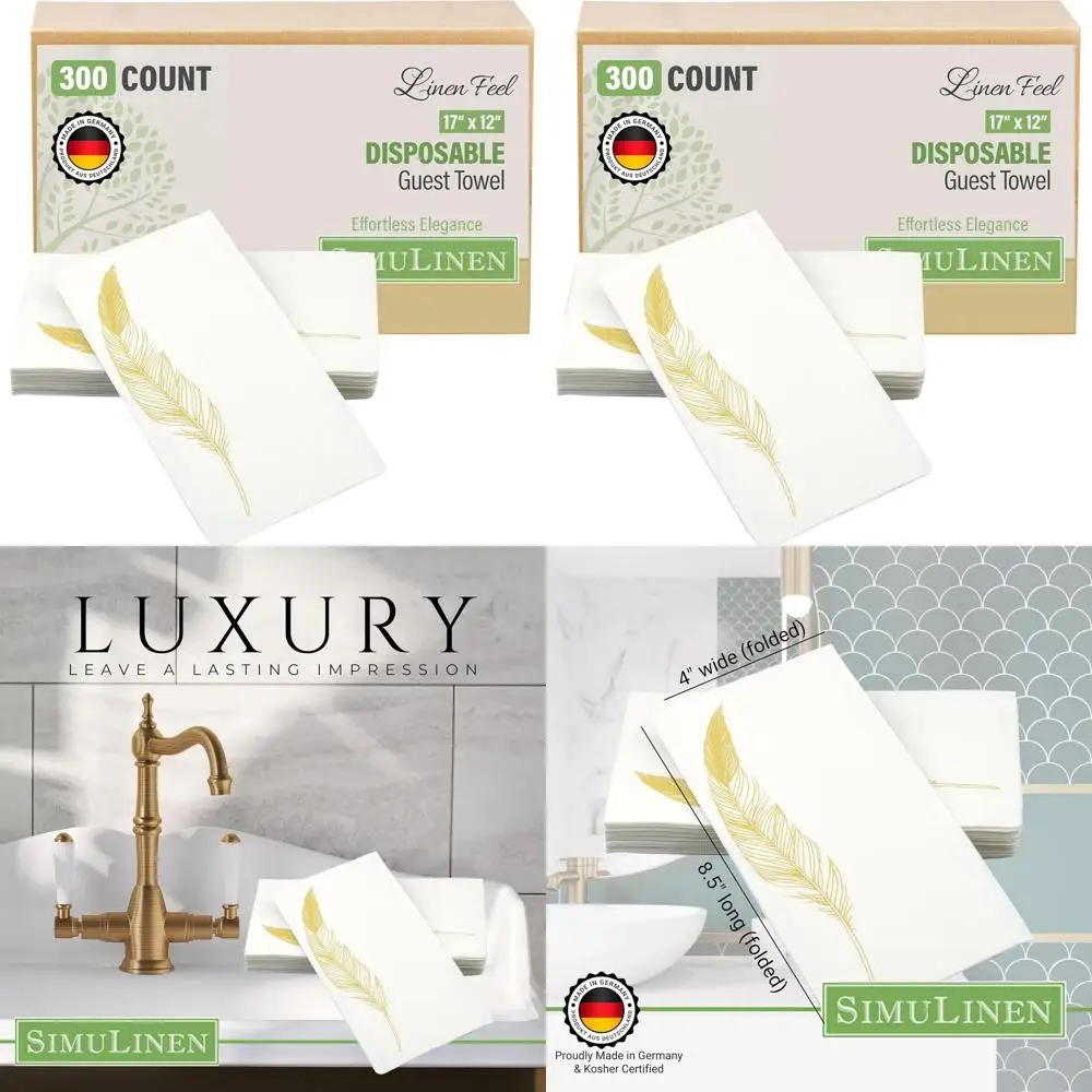

Luxurious Gold Embossed Paper Towels - 12x17, Pack of 300, High-Quality Bathroom Essentials, Made in Germany