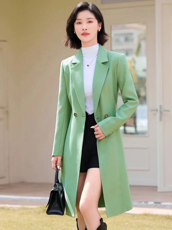 Cherry Blossom Colored Mid-Length Women's Coat Autumn Winter New Style Popular High-End Suit Jacket Double-Breasted Polyester...