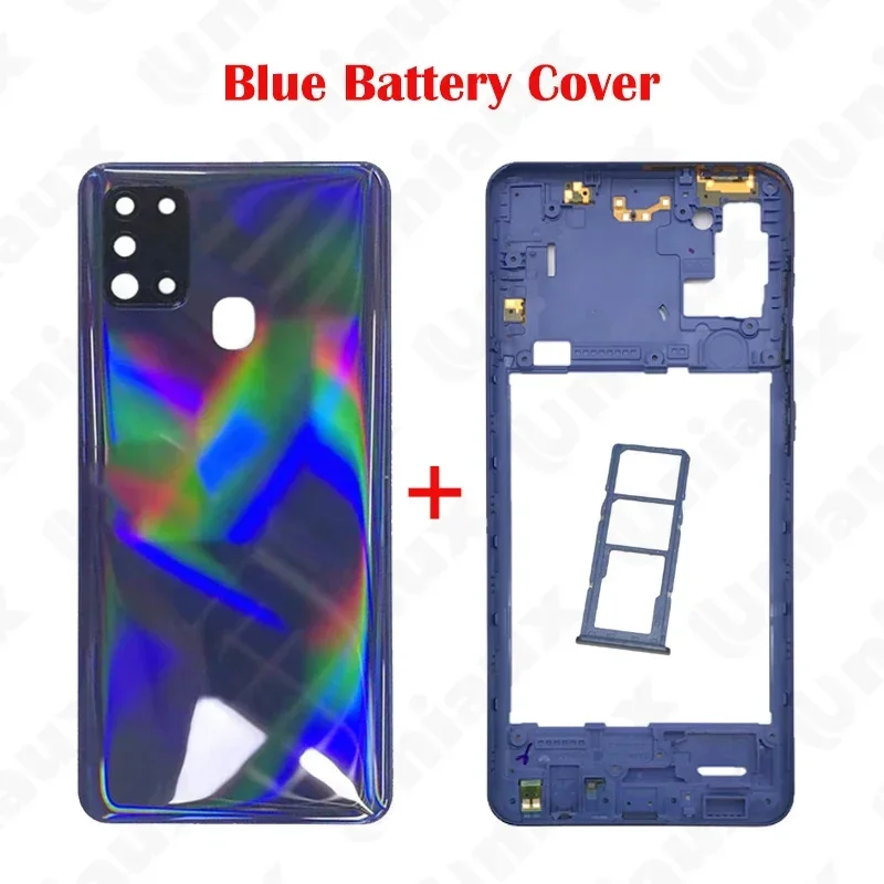 For Samsung Galaxy A21s A217 A217F Phone Housing Middle Frame chaiss Battery Back Cover Rear Lid Panel Cover Camera Glass Lens