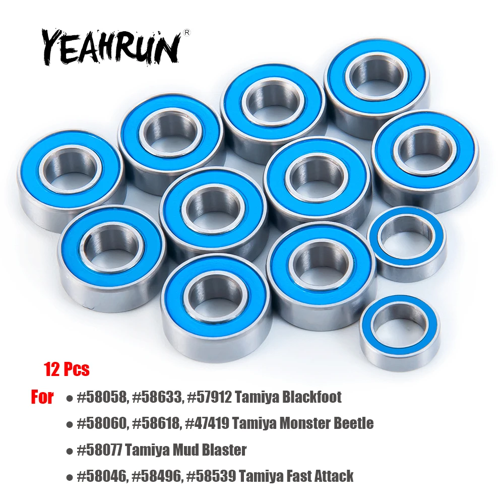 YEAHRUN 12Pcs Metal Wheel Hubs Axle Sealed Bearing Kit for Tamiya Blackfoot Monster Beetle Fast Attack Mud Blaster 1/10 RC Car