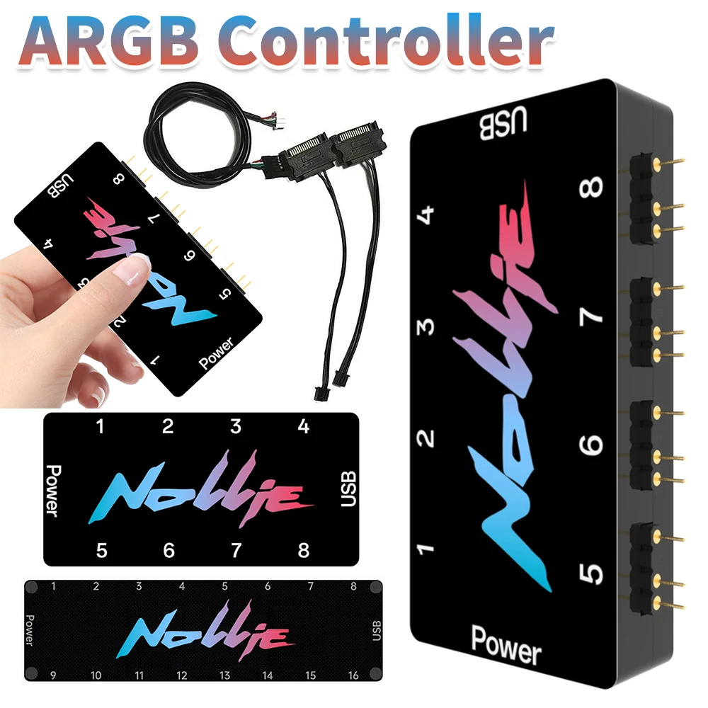 

5 В 3-контактный контроллер концентратора вентилятора ARGB с поддержкой SignalRGB OpenRGB ARGB концентратор вентилятора SATA Power 8/16 способ для расширенного интерфейса материнской платы