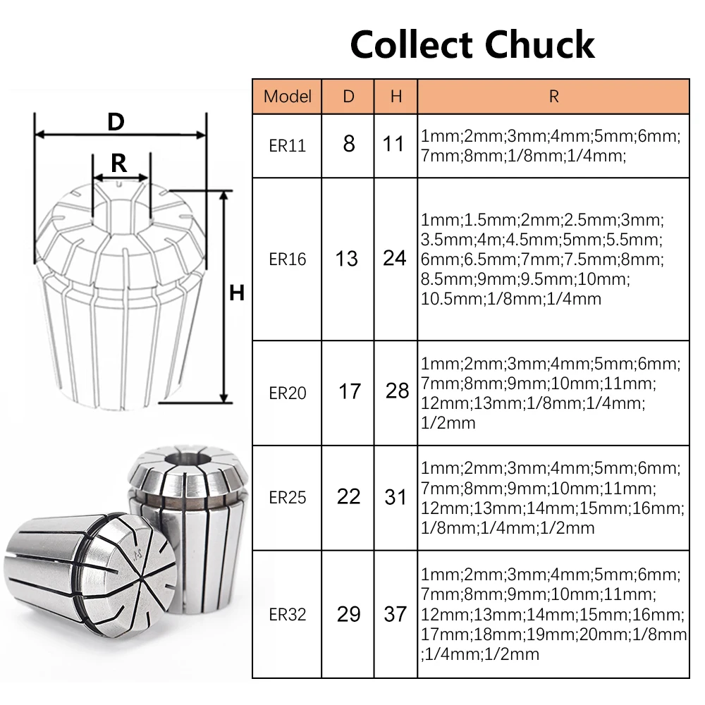 1Pcs High Precision Spring Collet ER16 ER20 ER25 ER32 CNC Milling Lathe Tool Spring Collet Chuck Milling Cutter Collet