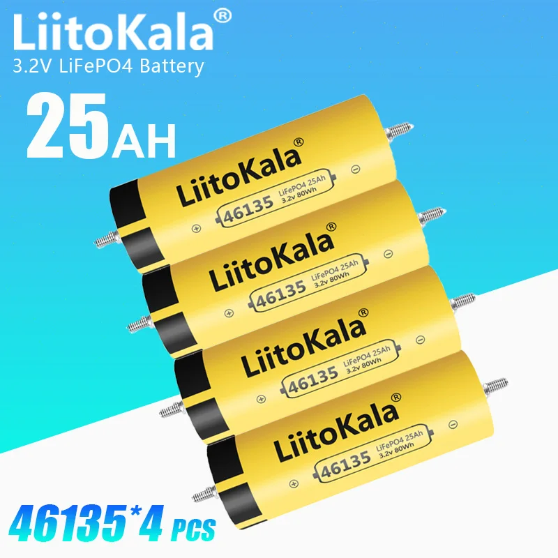 

4pcs LiitoKala 3.2v 25Ah LiFePO4 battery 3C 3.2V Cells diy 12v 4S 24V 48V ebike electric scooter Tricycle power tools Battery